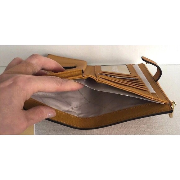 New Michael Kors Jet Set Travel Double zip wristlet Leather wallet Marigold - Picture 4 of 8